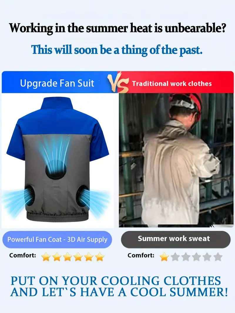 Short Sleeve Cooling Work Uniform – 3 Fans, 3× Wind Jacket Vest