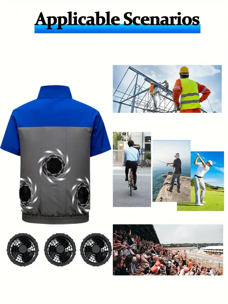 Short Sleeve Cooling Work Uniform – 3 Fans, 3× Wind Jacket Vest