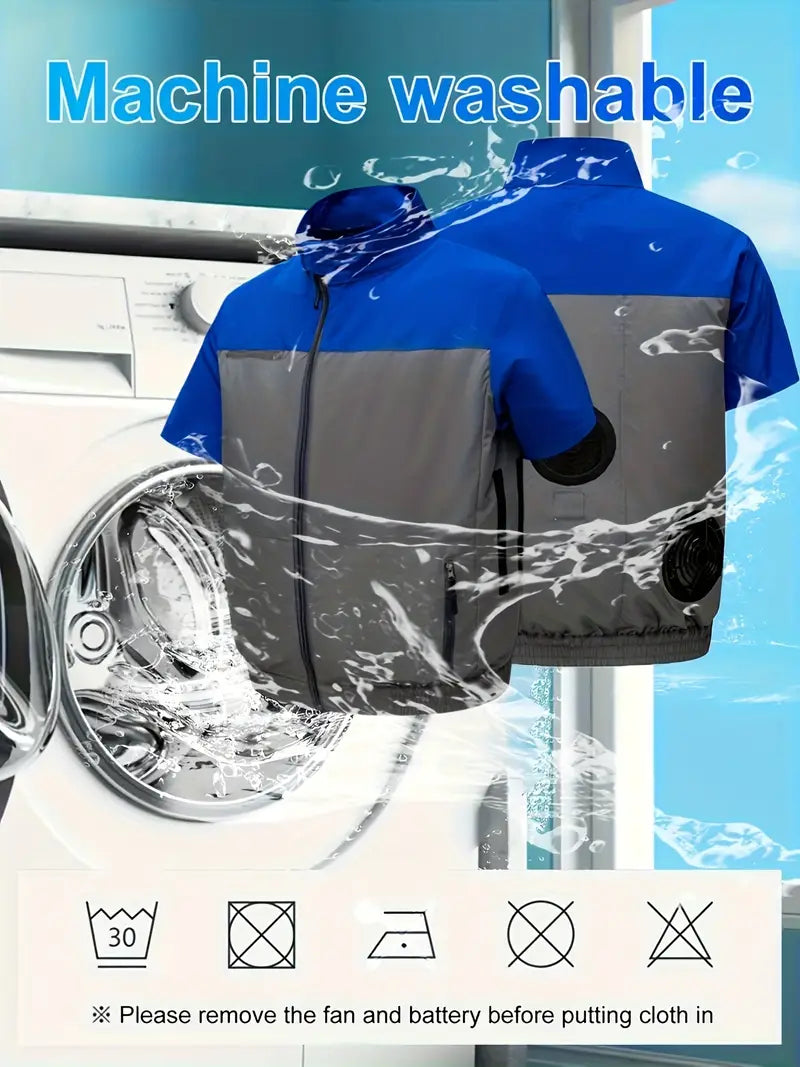 Short Sleeve Cooling Work Uniform – 3 Fans, 3× Wind Jacket Vest