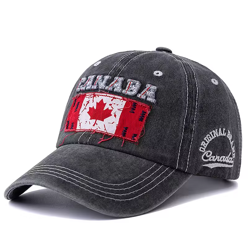 Canada Flag Embroidery, Premium Quality Vintage Washed Hat