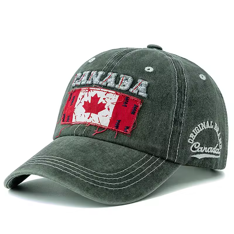 Canada Flag Embroidery, Premium Quality Vintage Washed Hat