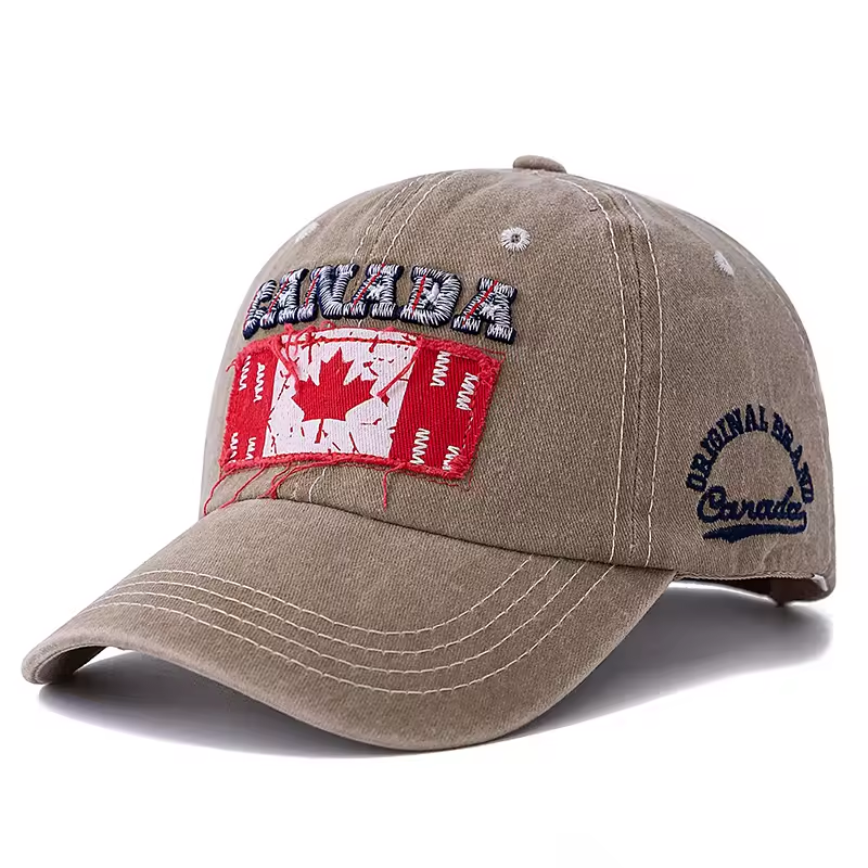 Canada Flag Embroidery, Premium Quality Vintage Washed Hat