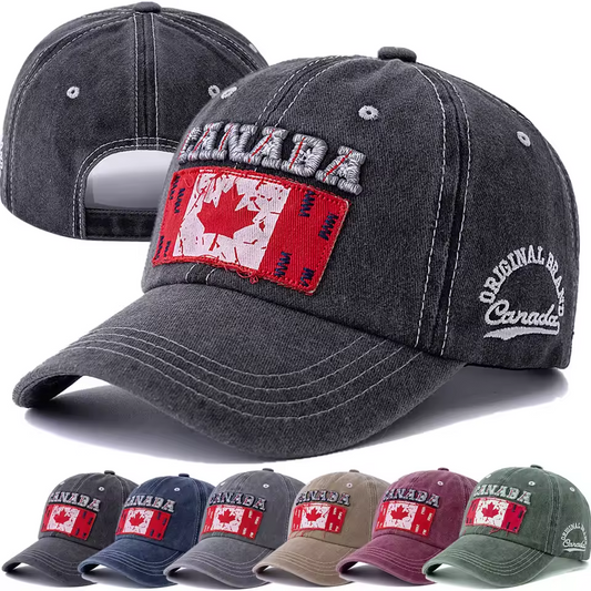 Canada Flag Embroidery, Premium Quality Vintage Washed Hat
