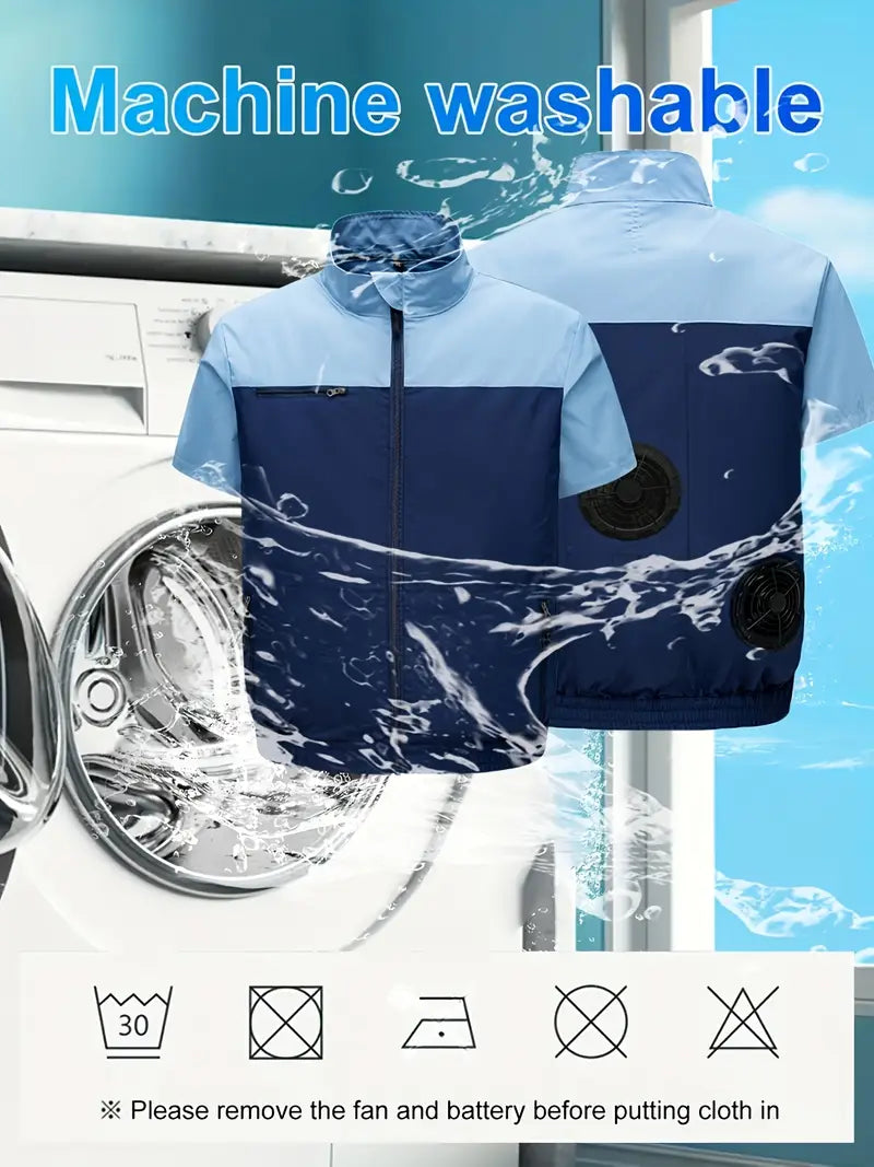 Short Sleeve Cooling Work Uniform – 3 Fans, 3× Wind Jacket Vest