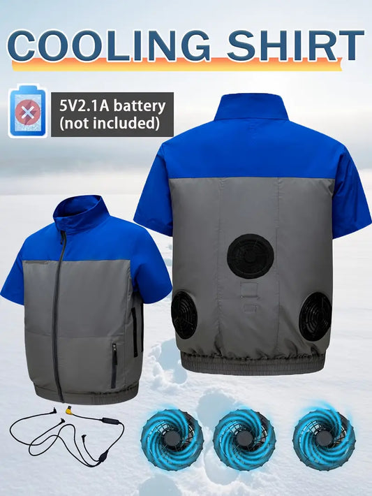 Short Sleeve Cooling Work Uniform – 3 Fans, 3× Wind Jacket Vest
