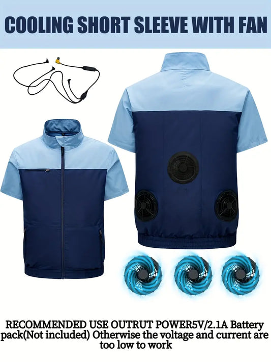 Short Sleeve Cooling Work Uniform – 3 Fans, 3× Wind Jacket Vest